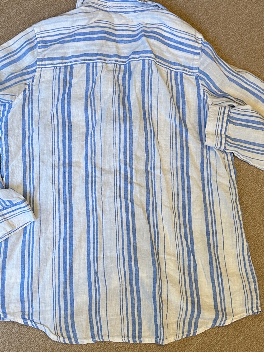 100% Linen Blue & White Striped Button up Shirt Women jones & co NY M seersucker - Picture 12 of 13